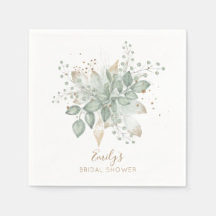 Elegant Foliage Sage Gold Wedding Name Napkins