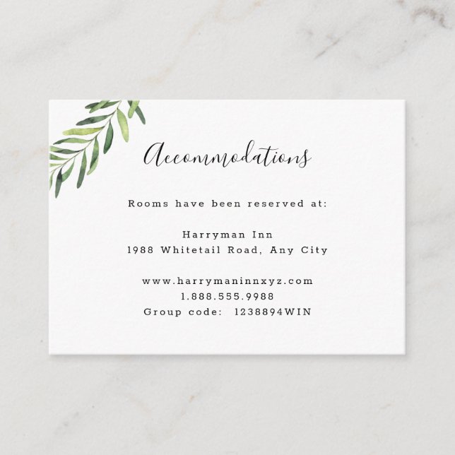 Elegant foliage wedding accommodations enclosure card (Front)