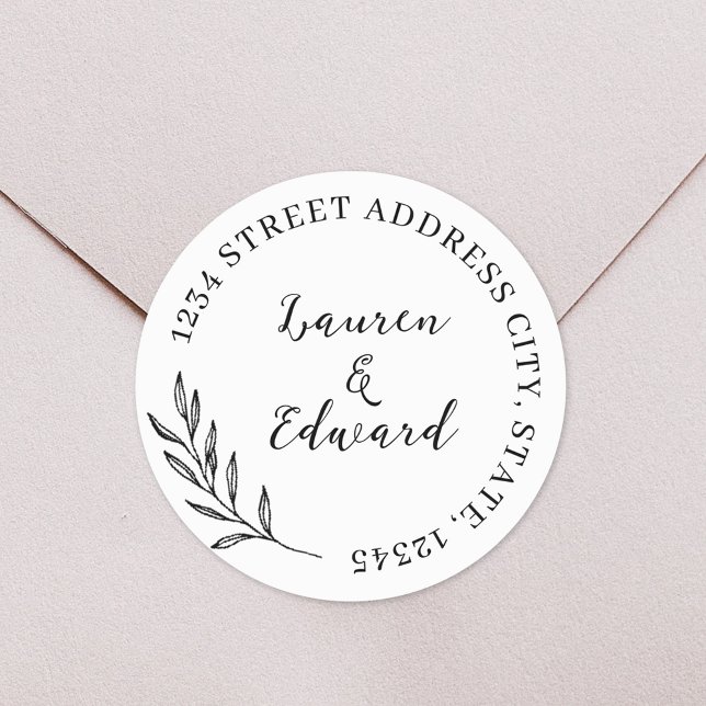 Elegant Foliage Wedding Address Classic Round Sticker (Creator Uploaded)