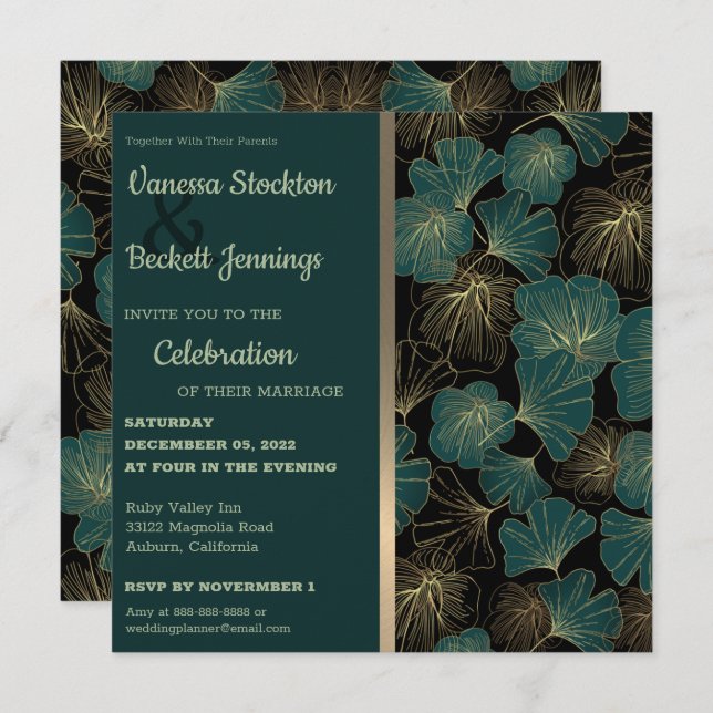Elegant Foliage Wedding Invitation (Front/Back)