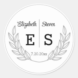 Elegant Foliage with Name and Date Classic Round Sticker