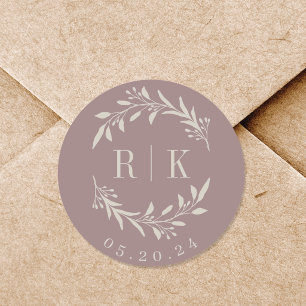 Elegant Foliage Wreath Wedding Monogram Classic Round Sticker