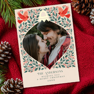 Elegant Folk Art Cardinal Christmas Foliage Photo 