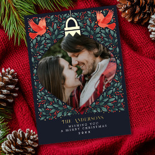 Elegant Folk Art Cardinal Christmas Foliage Photo 