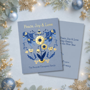Elegant Folk Art Duo Peace Doves Blue and Gold