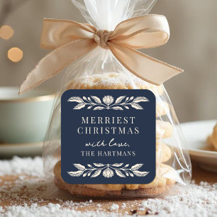 Elegant Folk Art Floral Christmas Personalised Square Sticker