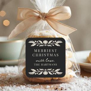 Elegant Folk Art Floral Christmas Personalized Square Sticker