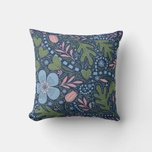 Elegant Folk Art Floral Pattern Vintage Botanical Cushion
