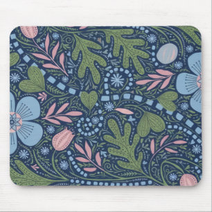 Elegant Folk Art Floral Pattern Vintage Botanical Mouse Pad