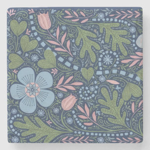 Elegant Folk Art Floral Pattern Vintage Botanical Stone Coaster