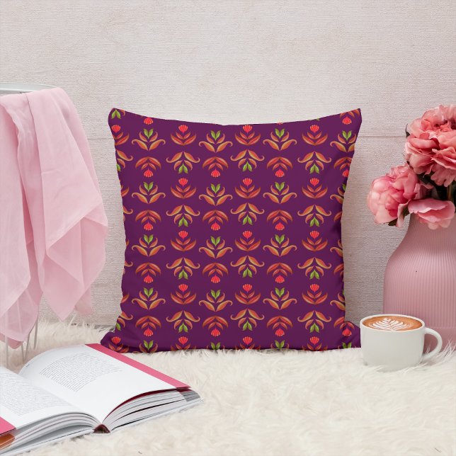   Elegant Folk Art Floral Rustic & Pretty Burgundy Cushion (Creator Uploaded)