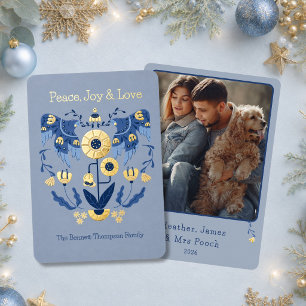 Elegant Folk Art Peace Photo Blue and Gold