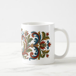 Elegant Folk Art Rosemaling Style Floral Mug