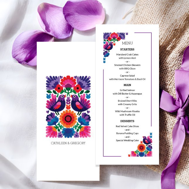 Elegant Folk Birds and Flowers Wedding Pattern Menu (Elegant Folk Birds and Flowers Pattern Wedding Menu)