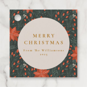 Elegant Folk Christmas Gift Tag With Red Florals