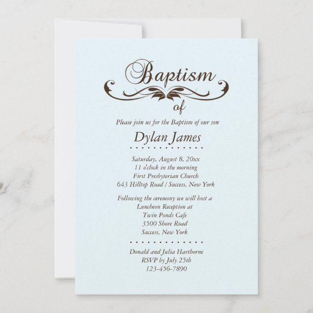 Elegant Font Blue Baptism Invitation (Front)