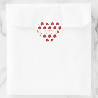 Elegant For Her Merry Christmas Red Floral Pattern Heart Sticker