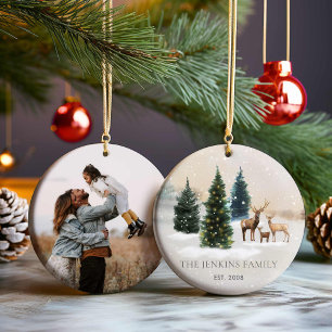 Elegant Forest Family Photo Christmas Ceramic Tree Decoration
