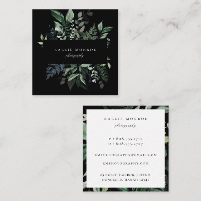 Elegant Forest Foliage Frame Square Business Card (Front/Back)