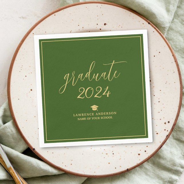 Elegant Forest Green 2024 Graduate Graduation Napkin (Creator Uploaded)