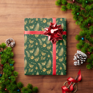 Elegant Forest Green and Gold Christmas Wrapping Paper