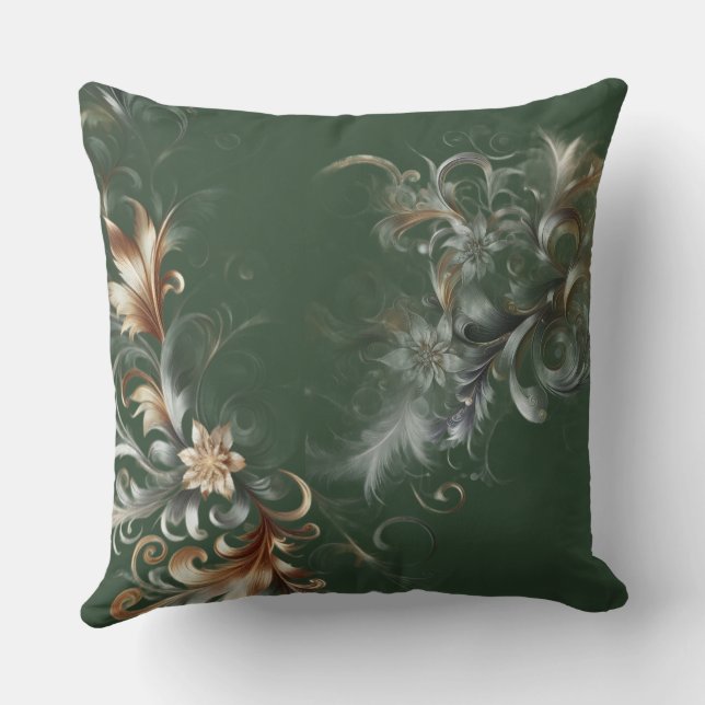  Elegant Forest Green and Gold Cushion (Back)
