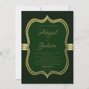 Elegant Forest Green and Gold Wedding Invitation