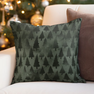 Elegant Forest Green Christmas Holiday Trees Cushion