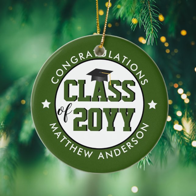 Elegant Forest Green Class of 2024 Graduation Ceramic Tree Decoration (Creator Uploaded)