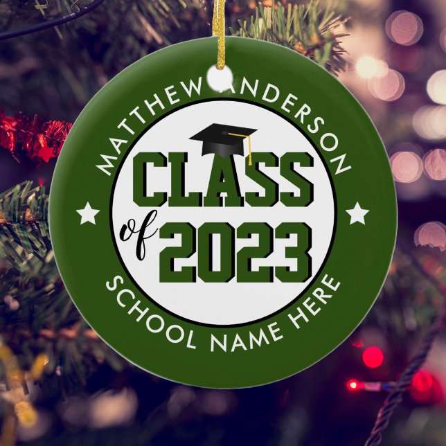 Elegant Forest Green Class of 2024 Graduation Ceramic Tree Decoration (Creator Uploaded)