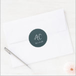 Elegant Forest Green Clean Wedding Classic Round Sticker<br><div class="desc">Classic wedding stickers featuring a simple design with your two initial monogram in an elegant handwriting script for a modern touch.  The colour palette may be changed in the design editing tool.</div>