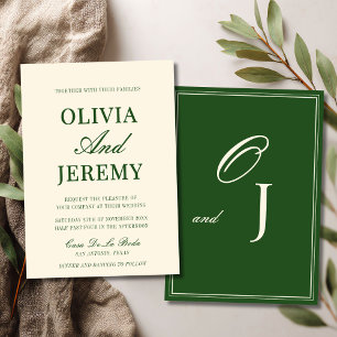 Elegant Forest Green & Cream Old Money Wedding Invitation