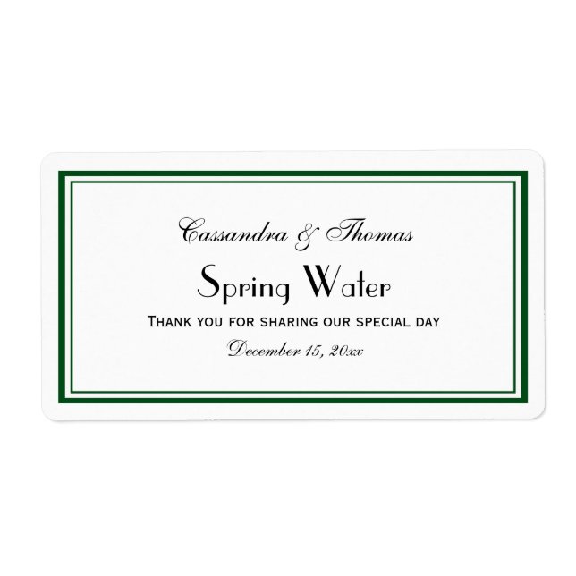 Elegant Forest Green Framed H Water Bottle Label (Front)