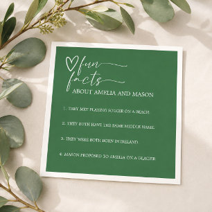 Elegant Forest Green Fun Facts Wedding Napkin
