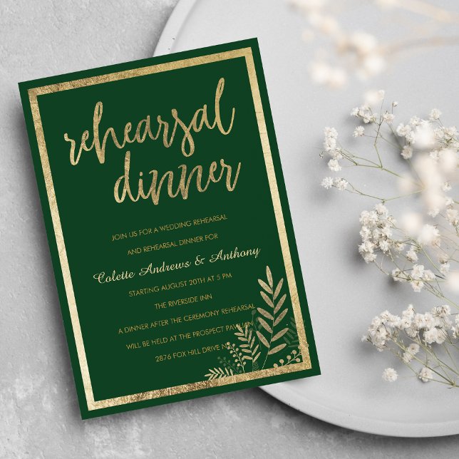 Elegant forest green gold floral Rehearsal Dinner Invitation (Elegant forest green gold floral Rehearsal Dinner)