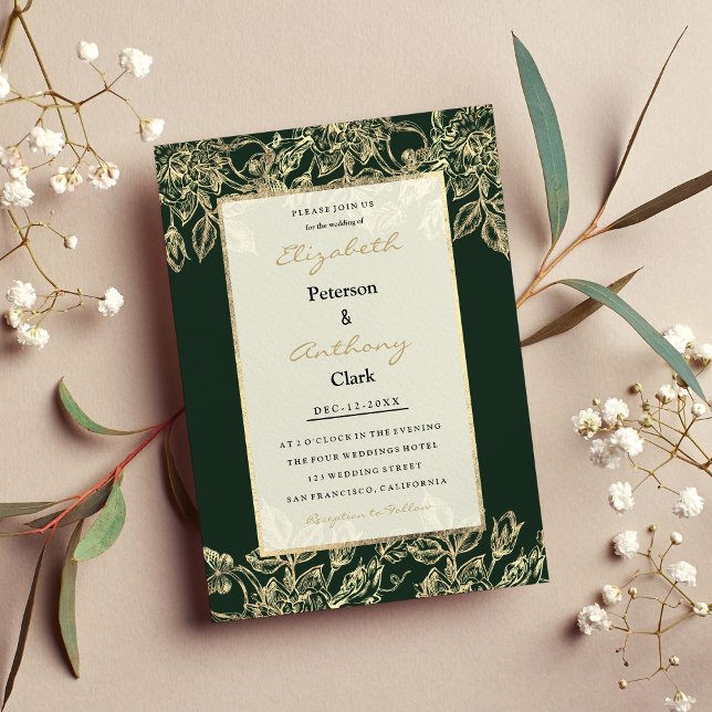 Elegant forest green gold luxury floral Wedding Invitation (Elegant forest green gold luxury floral Wedding )