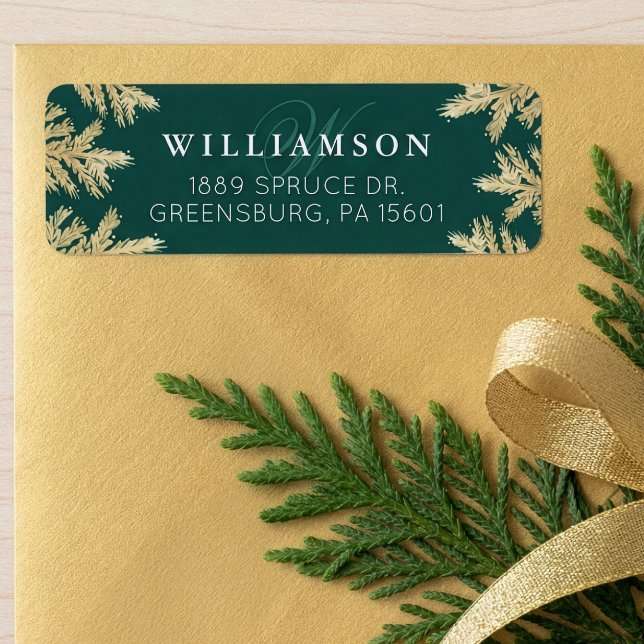 Elegant Forest Green & Gold Pine Forest Monogram (Elegant Forest Green & Gold Pine Forest Monogram Label)