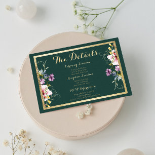 Elegant forest green gold pink floral Details Card