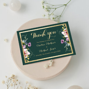 Elegant forest green gold pink floral Thank You