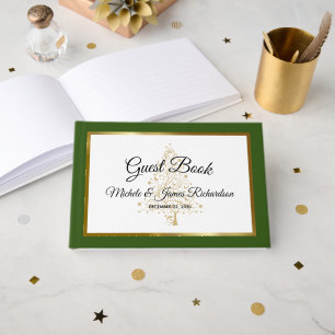 Elegant Forest Green Gold Winter Holiday Wedding Guest Book