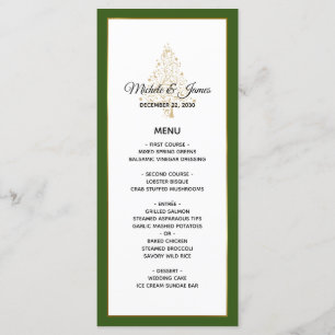 Elegant Forest Green Gold Winter Holiday Wedding Menu