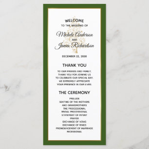 Elegant Forest Green Gold Winter Holiday Wedding Programme