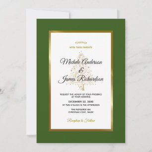 Elegant Forest Green Gold Winter Wedding Invitation