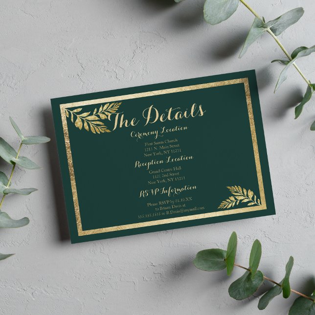 Elegant forest green golden leaf Details Card (Elegant forest green golden leaf Details)