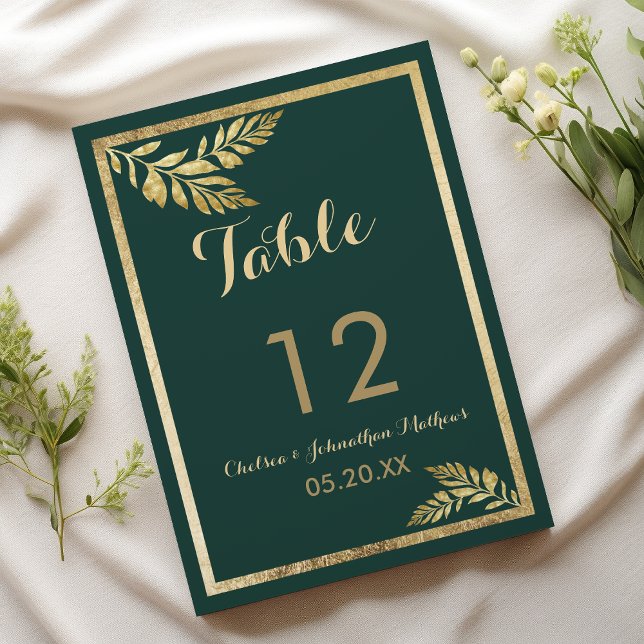 Elegant forest green golden leaf Table Numbers (Elegant forest green golden leaf Table Numbers)