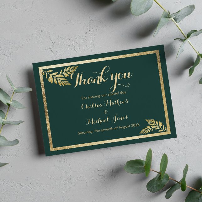 Elegant forest green golden leaf Thank You (Elegant forest green golden leaf Thank You)