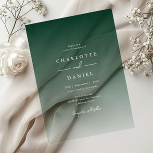 Elegant Forest Green Gradient Acrylic Wedding Invitations