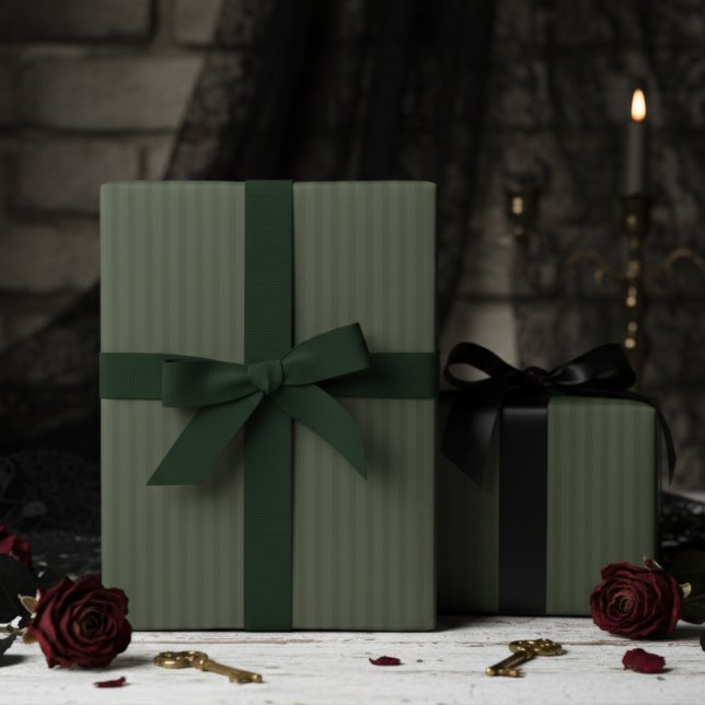 Elegant Forest Green Pinstripes Wrapping Paper (Simple Elegant Forest Green Wrapping Paper for Gothic Wedding or Birthday for Him. Green Pinstripes)