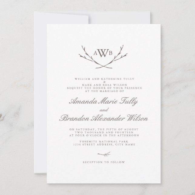 Elegant Forest Monogram Wedding Invites (Front)