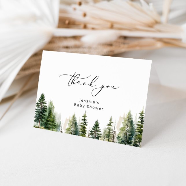 Elegant forest pine trees baby shower thank you card (Creator Uploaded)
